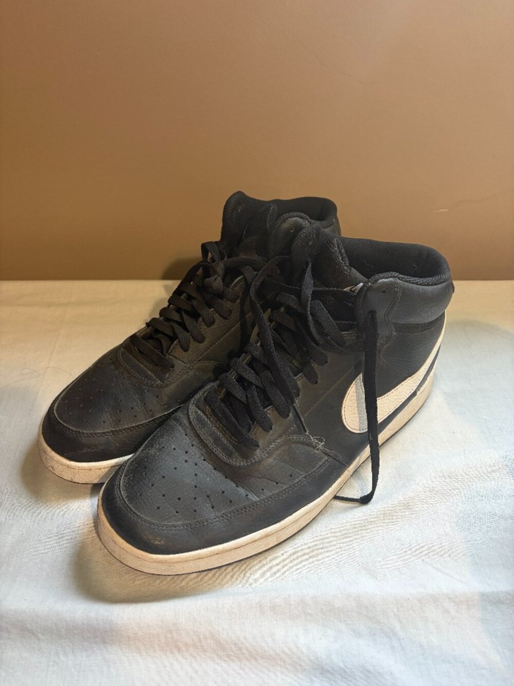 Nike Court Vision Mid Black White Men's Sneakers Size 14 Leather High Top Shoes